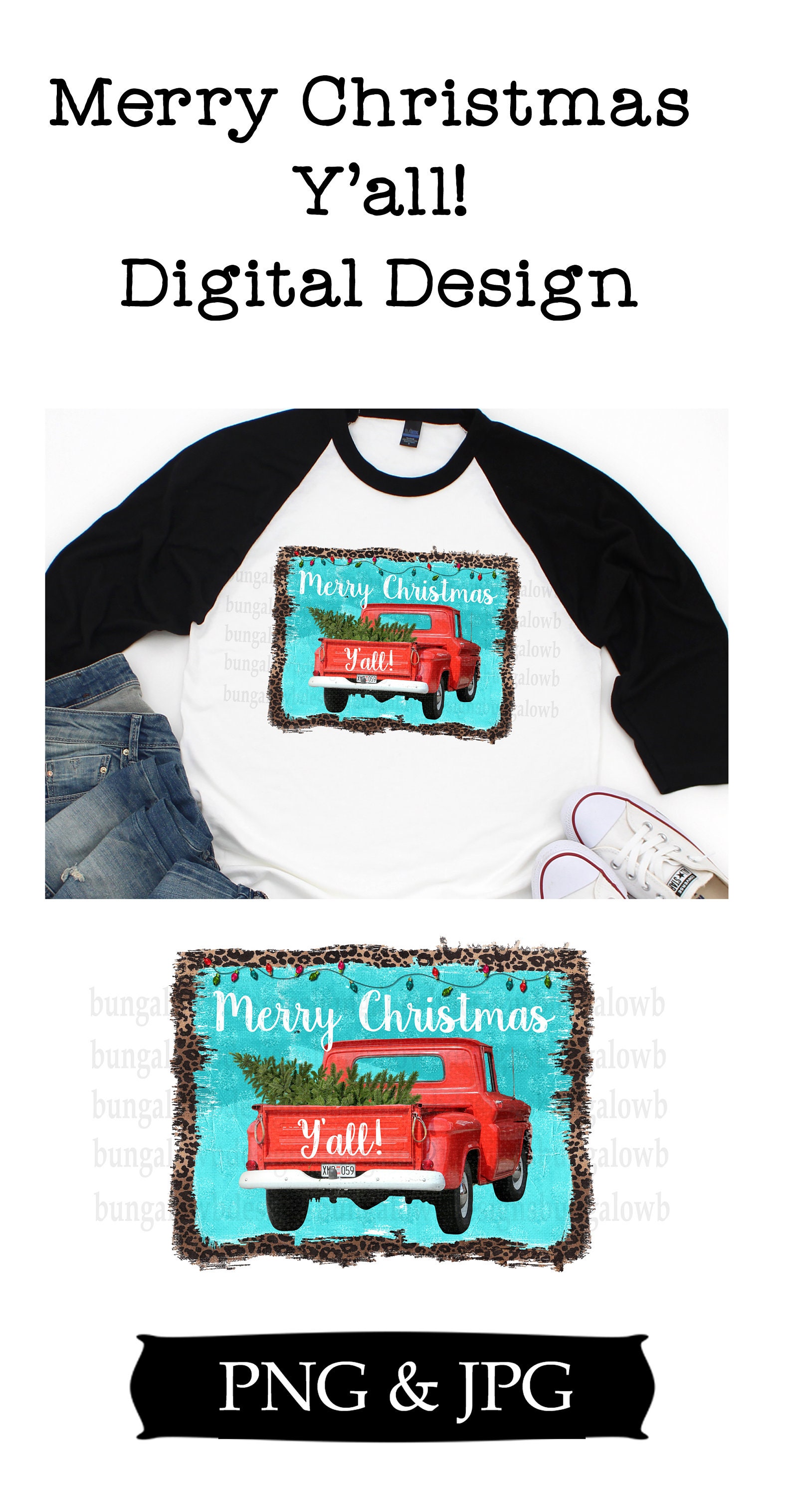 Merry Christmas Yall Retro Red Christmas Truck Turquoise Etsy
