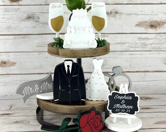 Wedding Tiered Tray Decor, Wedding table decor, Wedding shower Decor, Wedding cake, Wedding dress, Tux, Wedding party decor