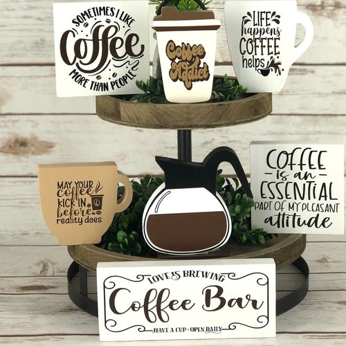 8 Piece Coffee Tiered Tray Decor Wooden Farmhouse Coffee Bar Etsy