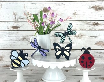 Spring Insects bugs, spring decor, Wooden bugs, Butterfly, Lady bug, Dragon Fly, Bee Decor, Bug Tiered Tray decor, Shelf sitters