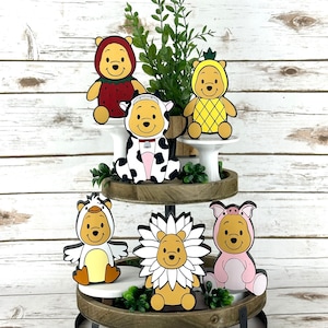 Disney Inspired Winnie the Pooh costumed Decor, Winnie the Pooh decor, Sunflowers, Pooh tiered Tray Decor, Cow Decor, Nursery Decor