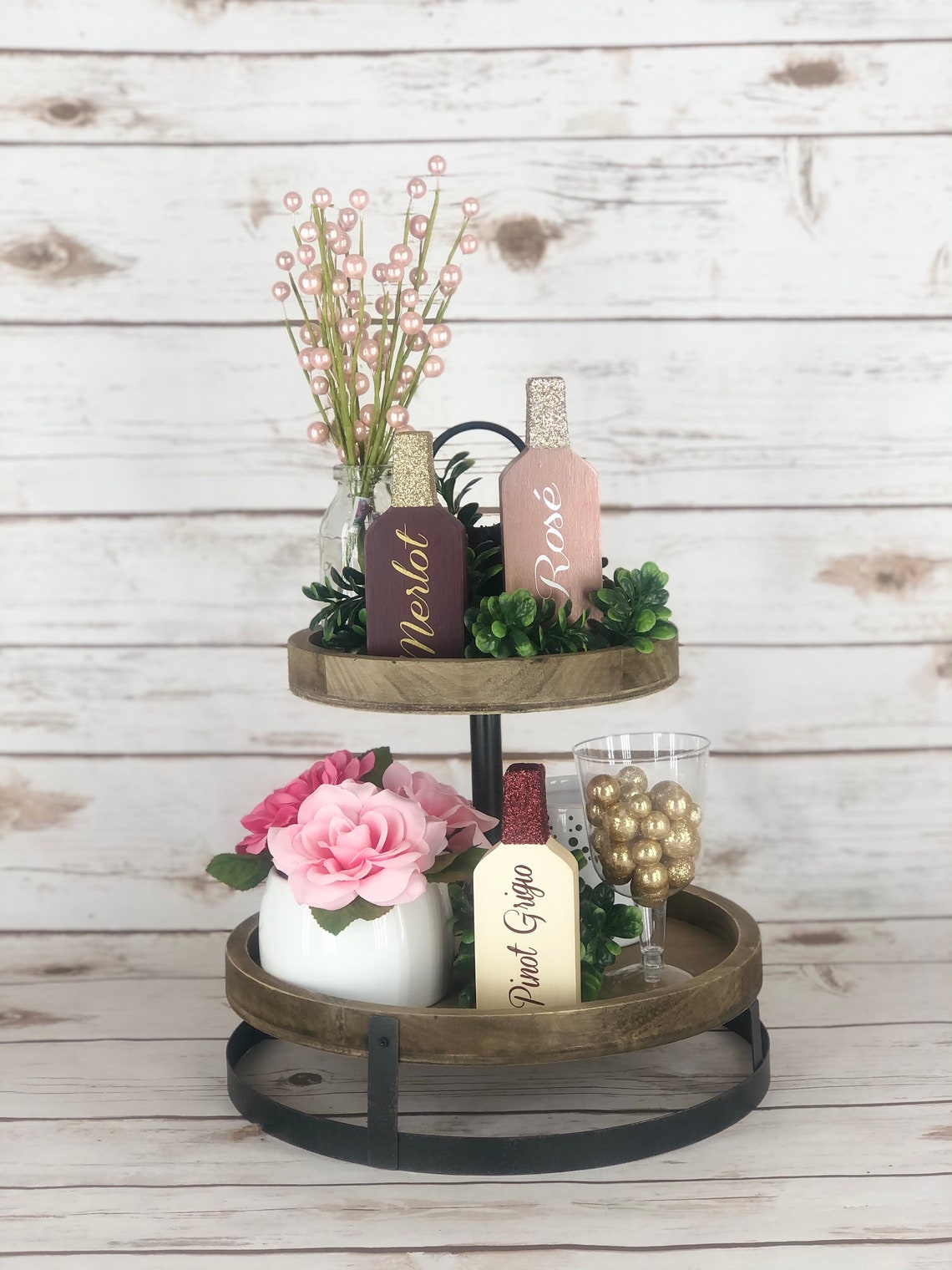 Set of 3 Wood Wine Bottles Wine Decor Wine Tiered Tray Etsy
