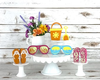 Summer decor, Summer tiered tray decor, Flip-flop decor, Summer table decor, wooden Sunglasses, Beach decor, coastal decor