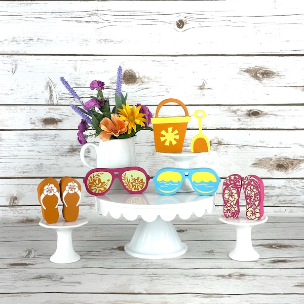 Summer decor, Summer tiered tray decor, Flip-flop decor, Summer table decor, wooden Sunglasses, Beach decor, coastal decor