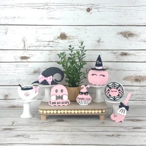 Pink Halloween Decor Pink pumpkin, Pink ghost, Pink witch hat, Halloween tiered tray, Halloween Table decor, Halloween shelf sitters