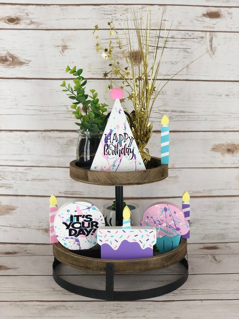 Birthday Tiered Tray Decor Birthday Decor Birthday hat Etsy
