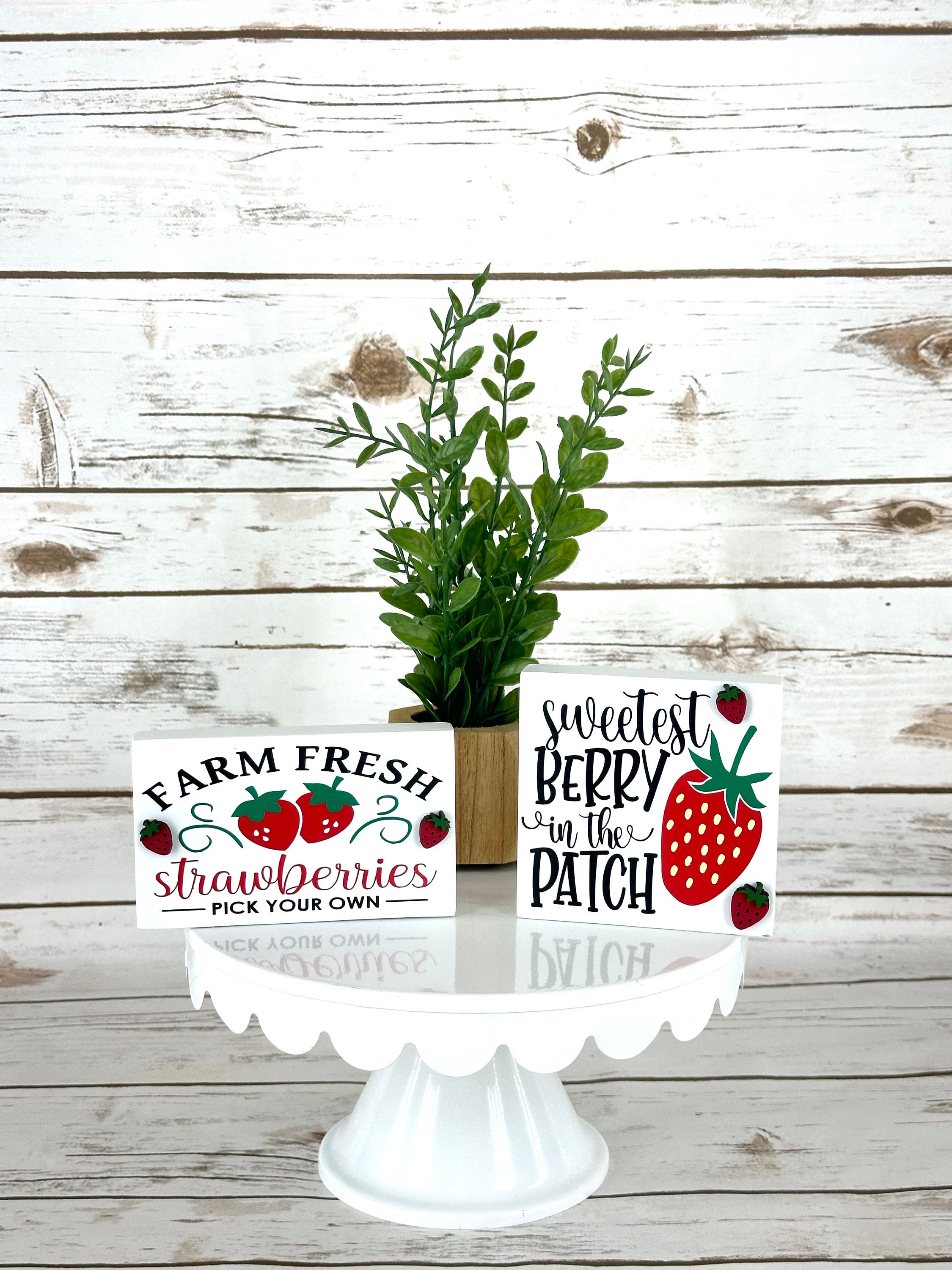 Strawberries Sign - Carved in a 40x8 Solid Wood Board | Distressed