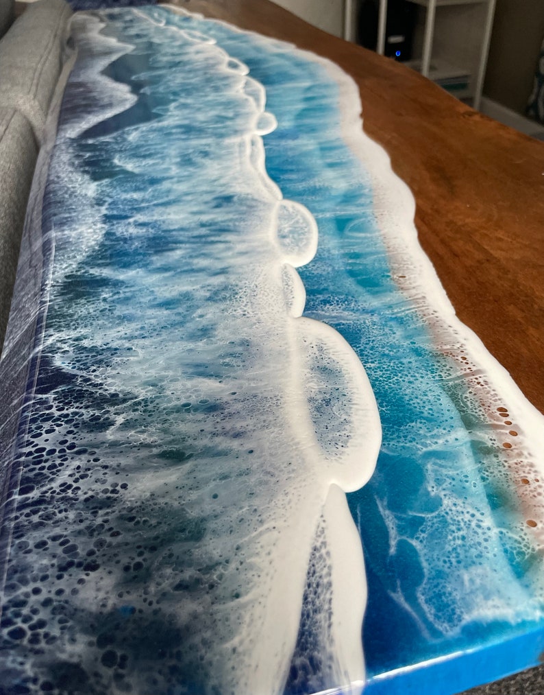 Epoxy Resin Ocean Wave Live Edge Acacia Wood Coffee Table - Etsy