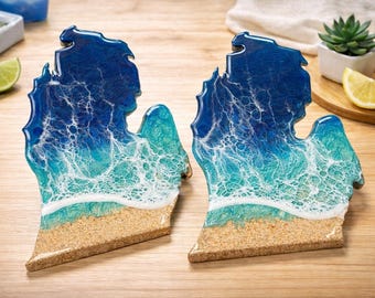 Michigan Resin Wave Coaster | Beach Decor, Barware