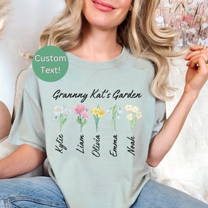 Custom Grandma Shirt with Birth Flowers and Names, Mothers Day Gift, Unique Grandma Gift, Personalized Birthday Gift, Grandchildren, Mama