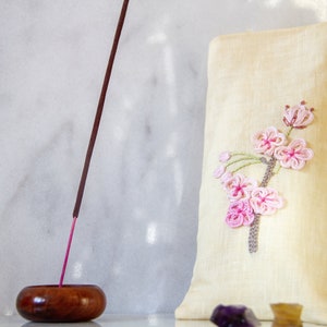 Linen Weighted Eye Pillow, Soothing Linen Heat Pack, Mothers Day Gift, Linen Eye Mask, 3D Flower Embroidery, Japanese Sakura, Cherry Blossom image 1