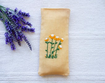 Máscara para os olhos de lavanda ponderada, travesseiro para os olhos de linho, travesseiro para os olhos para ioga, presente para a mãe pós-parto, travesseiro para os olhos lavável e aquecível, presente leve para academia