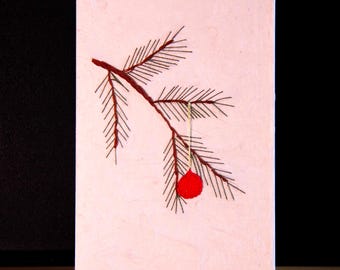 Hand Embroidered A7 Size Holiday Greeting Card with Envelope | Handmade Blank Greeting Cards | Nepali Lokta paper card | Christmas Card