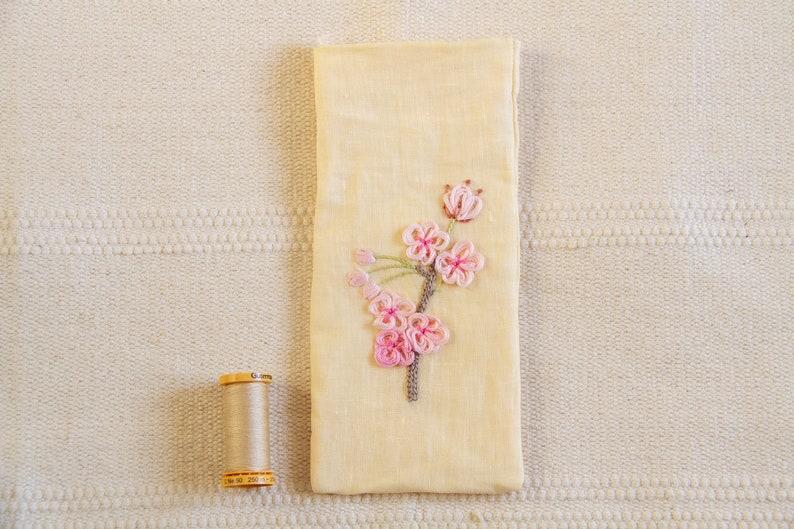 Linen Weighted Eye Pillow, Soothing Linen Heat Pack, Mothers Day Gift, Linen Eye Mask, 3D Flower Embroidery, Japanese Sakura, Cherry Blossom image 8