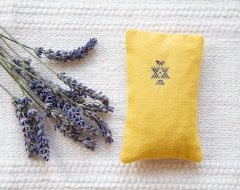 Yellow Organic Cotton Lavender Pouch | 100%  Organic Handloom Khadi Cotton | Lavender Sachet | Secret Santa Gift | Stocking Stuffer Gift