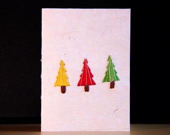 Hand Embroidered A7 Size Holiday Greeting Card with Envelope | Handmade Blank Greeting Cards | Nepali Lokta paper card | Christmas Card