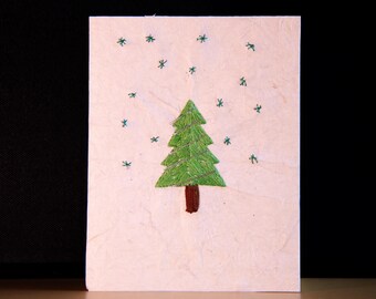 Hand Embroidered A7 Size Holiday Greeting Card with Envelope | Handmade Blank Greeting Cards | Nepali Lokta paper card | Christmas Card
