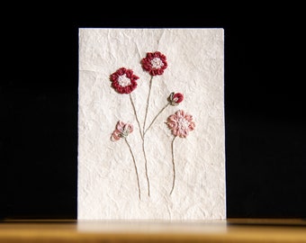 Hand Embroidered A7 Size Greeting Card with Envelope | Handmade Blank Cards | Nepali Lokta paper card  | Zero Waste Valentine's Day Card