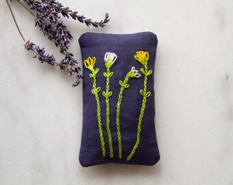 Handwoven Linen Lavender Sachet | Embroidered Wildflowers Sachet | Studio Ghibli Inspired Gift | Lavender Pillow | Rustic Wedding Favor