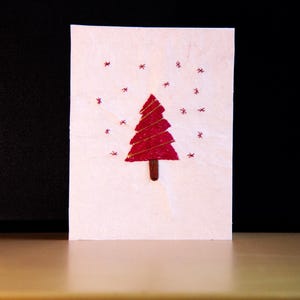 Carte de voeux de Noël brodée à la main avec enveloppe format A7 | Cartes de voeux vierges faites main | Carte papier népalais Lokta | Carte de Noël