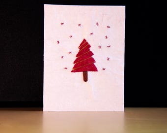Hand Embroidered A7 Size Holiday Greeting Card with Envelope | Handmade Blank Greeting Cards | Nepali Lokta paper card | Christmas Card