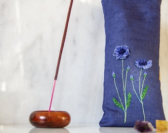 Linen Weighted Aromatherapy Eye Pillow | Weighted Yoga Eye Pillow | Washable & Heatable Eye Pillow  | 3D Flower Embroidery | New Mother Gift