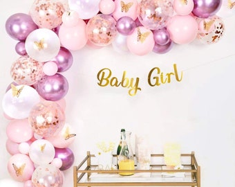 Girl Butterfly Baby Shower Decorations for Girl Party Decoration Arch Garland Kit Pink Purple Fairy Unicorn Princess Floral Birthday Decor