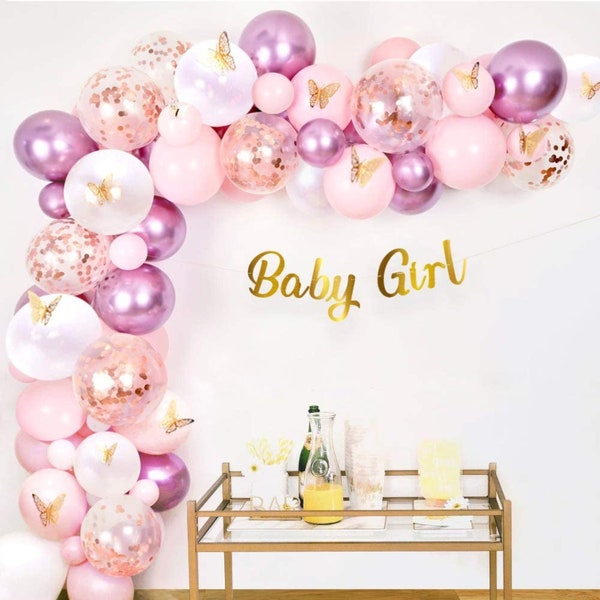 Girl Butterfly Baby Shower Decorations for Girl Party Decoration Arch Garland Kit Pink Purple Fairy Unicorn Princess Floral Birthday Decor