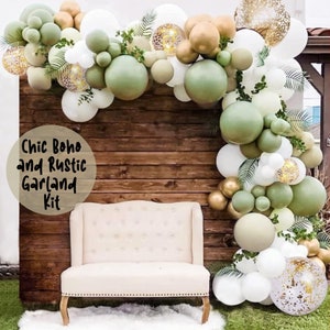 Sage Green Balloon Garland Arch Kit in Matte Sage Taupe Gold Metallic Baby Shower Rustic Bridal Shower Boho Wedding Party Decoration