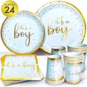 Baby Shower Plates and Napkins Boy Decorations for 24 with Its a Boy Paper Baby shower Tableware Set Gender Reveal Party Supplies Birthday