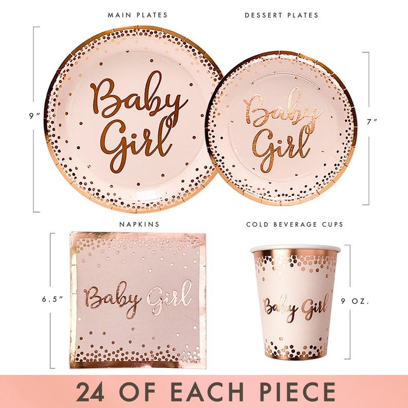 Baby Shower Plates and Napkins for Girl Rose Gold Decorations With