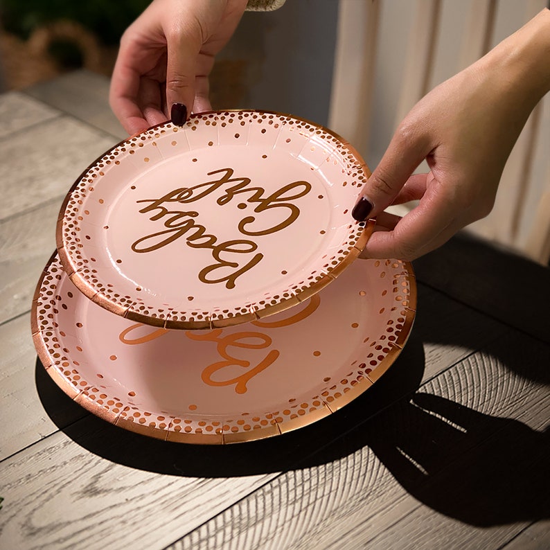 Baby Shower Plates and Napkins for Girl Rose Gold Decorations With