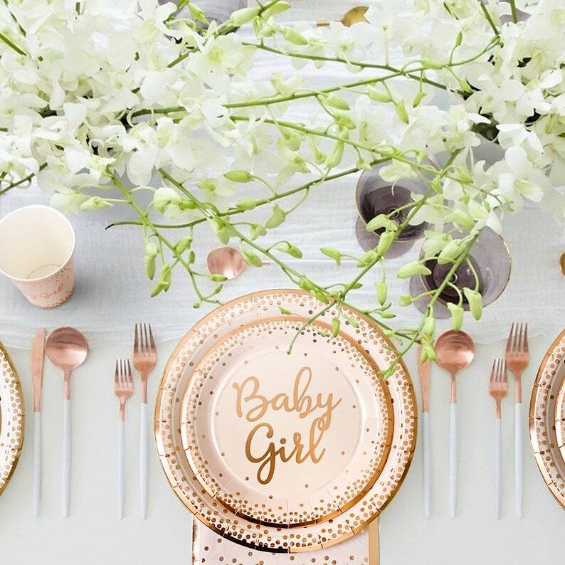 Baby Shower Plates and Napkins for Girl Rose Gold Decorations With