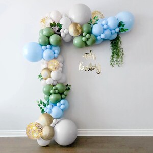 Sage Green and Blue Balloon Arch Garland Kit in Matte Olive Eucalyptus ...