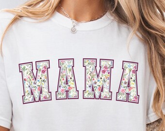 Comfort Colors  Floral Mama Tee Retro Mothers Day Gift Shirt for Women