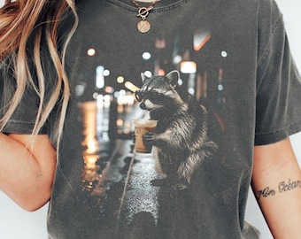 Comfort Colors Retro Raccoon Iced Coffee Shirt | Funny Animal Graphic Tee