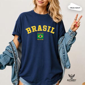 Brazil World Cup 2026 Comfort Colors Shirt, Brasil Soccer Fan Tee, Brazil Football Graphic T-Shirt, Sports Shirt, Brazil Supporter Gift True Navy