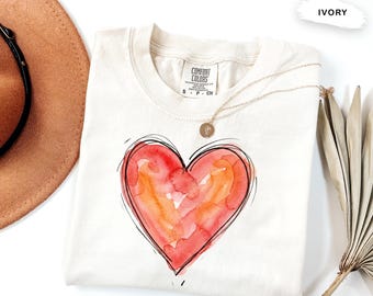 Custom Watercolor Heart T-Shirt, Artistic Romantic Tee, Personalized Love Shirt