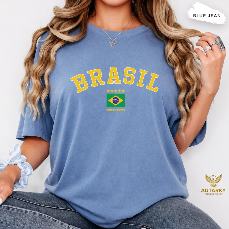 Brazil World Cup 2026 Comfort Colors Shirt, Brasil Soccer Fan Tee, Brazil Football Graphic T-Shirt, Sports Shirt, Brazil Supporter Gift Blue Jean