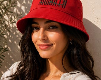 WM Marokko Eimer Hut, marokkanischer Fußball Fan Hut, roter Sonnenhut, Marokko Fußballmütze, Unisex Reise Strand Hut, Geschenk für Fans, DTF