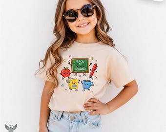 Back to School Kids Shirt, Cute School Supplies T-Shirt, First Day of School Tee, Kawaii Teacher Apple Pencil Book Shirt, Preschool Gift