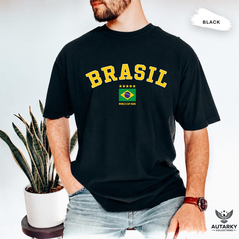 Brazil World Cup 2026 Comfort Colors Shirt, Brasil Soccer Fan Tee, Brazil Football Graphic T-Shirt, Sports Shirt, Brazil Supporter Gift Black