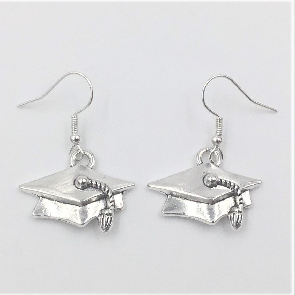 Silver Graduation Cap Earrings Grad Student Earrings Etsy