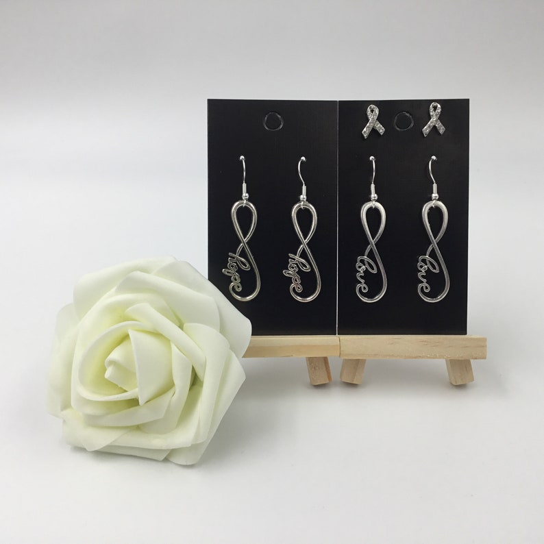Silver Cancer Awareness Jewellery Set Infinity Hope /& Love Silver Earring Set Birthday Anniversary Valentine/'s Day Gift Diamante Ribbon
