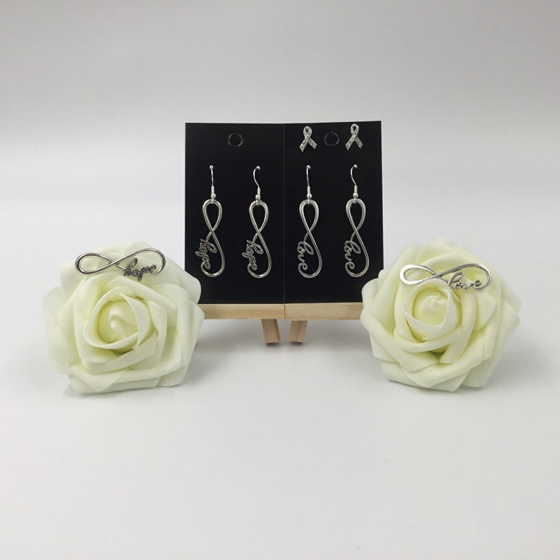 Silver Cancer Awareness Jewellery Set Infinity Hope /& Love Silver Earring Set Birthday Anniversary Valentine/'s Day Gift Diamante Ribbon
