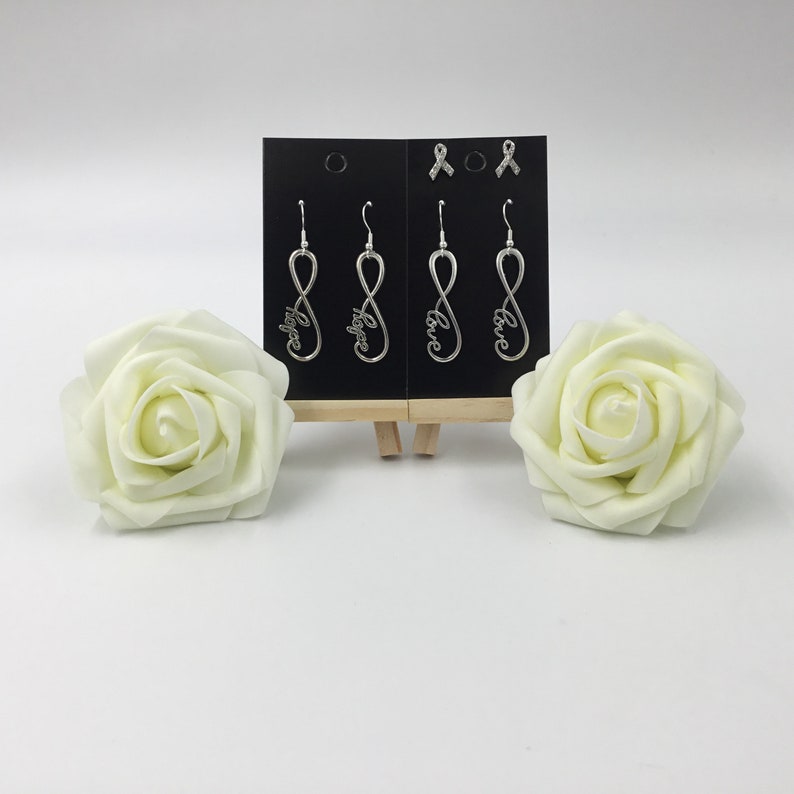 Silver Cancer Awareness Jewellery Set Infinity Hope /& Love Silver Earring Set Birthday Anniversary Valentine/'s Day Gift Diamante Ribbon