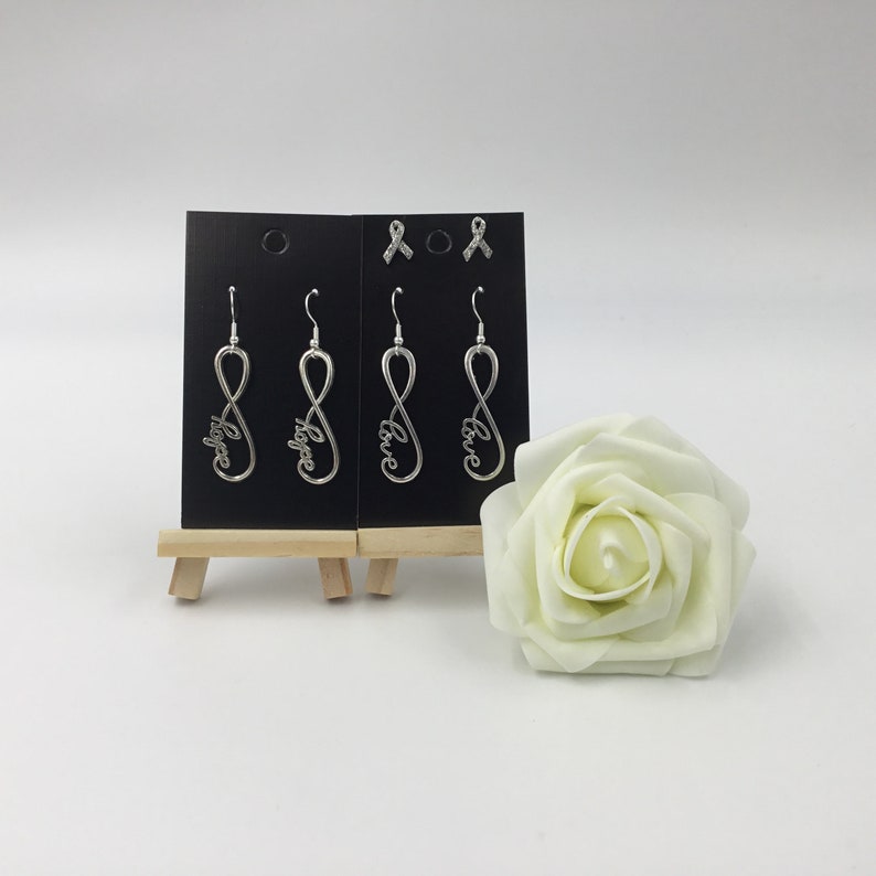 Silver Cancer Awareness Jewellery Set Infinity Hope /& Love Silver Earring Set Birthday Anniversary Valentine/'s Day Gift Diamante Ribbon