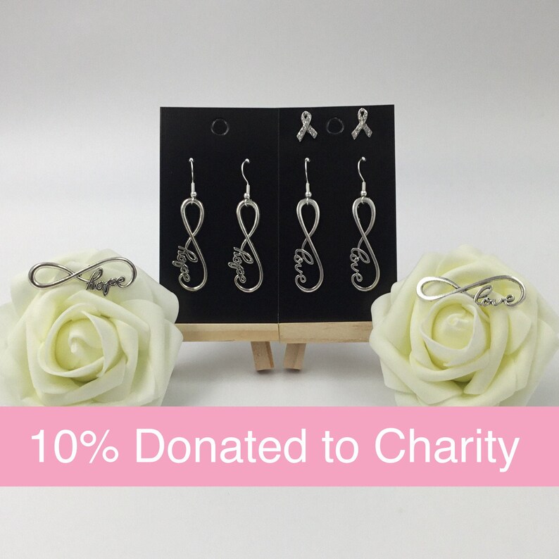 Silver Cancer Awareness Jewellery Set Infinity Hope /& Love Silver Earring Set Birthday Anniversary Valentine/'s Day Gift Diamante Ribbon