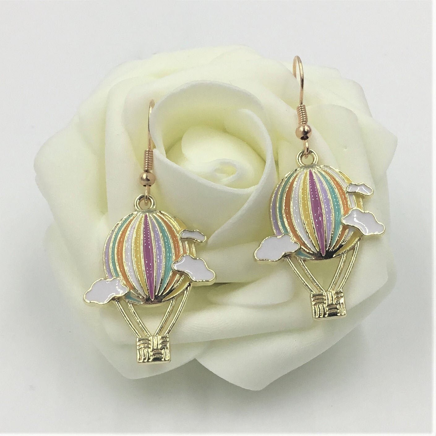 Hot Air Balloon Earrings Flying Balloon Earrings Rainbow Etsy