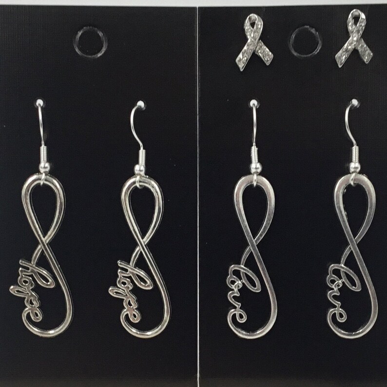 Silver Cancer Awareness Jewellery Set Infinity Hope /& Love Silver Earring Set Birthday Anniversary Valentine/'s Day Gift Diamante Ribbon